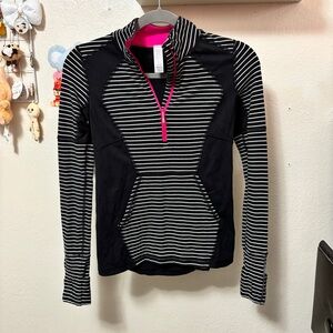 Ivivva by Lululemon Black & White Striped Half Zip Long Sleeve Workout Top Sz 14